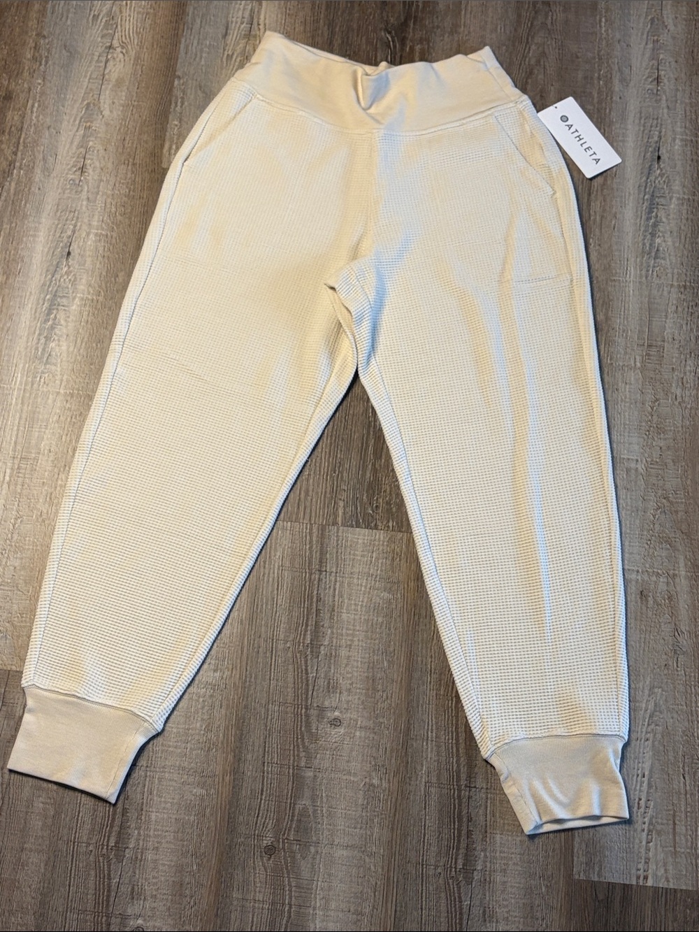 Athleta Cream Waffle-Knit Jogger Pants